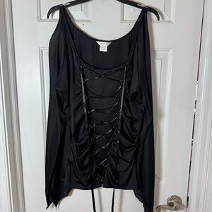 Black Lace-Up Blouse